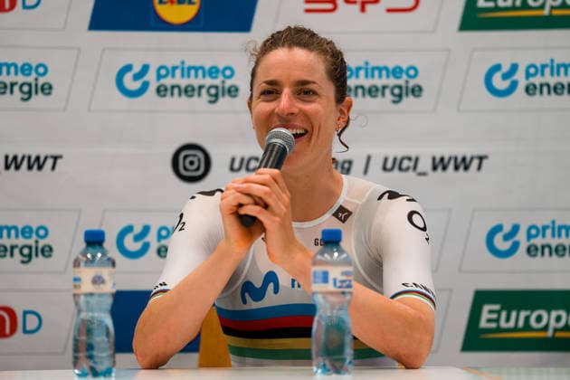 AARBURG, SWITZERLAND - JUNE 20: Marlen Reusser of Switzerland and Movistar Team in the press conference, PK, Pressekonferenz after the stage 4 at the 89th Tour de Suisse 2026 on June 20, 2026 in Aarburg, Switzerland. *** AARBURG, SWITZERLAND, JUNE 20 — Marlen Reusser of Switzerland and the Movistar Team at the press conference following Stage 4 of the 89th Tour de Suisse 2026 on June 20, 2026, in Aarburg, Switzerland,detected_source_language Copyright: xJustPictures.ch PascalxvonxBürenx jp-en-EuSpIm-Pavo_Fotografie-08129