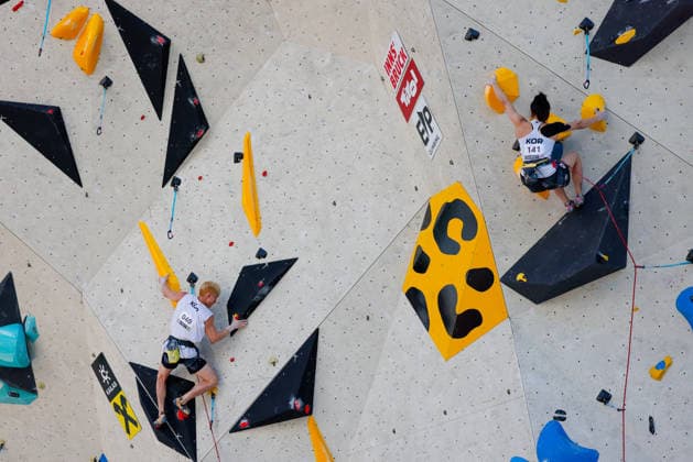 CLIMBING - World Climbing Series INNSBRUCK,AUSTRIA,20.JUN.26 - CLIMBING - World Climbing Series, lead. Image shows Joonha Shin (KOR) and Heeju Noh (KOR).  GEPAxpictures xMarkoxVulic