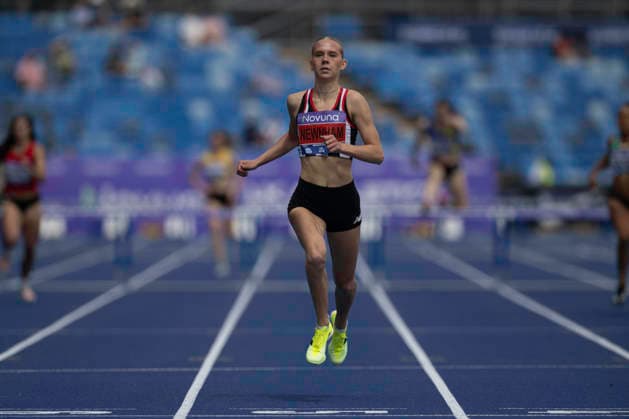 RECORD DATE NOT STATED 20th June 2026; Alexander Stadium, Birmingham, West Midlands, England; 2026 Novuna UK Athletics Championships; Emily Newnham of Shaftesbury Barnet Harriers wins a heat in the womens 400m hurdles GodfreyxPitt