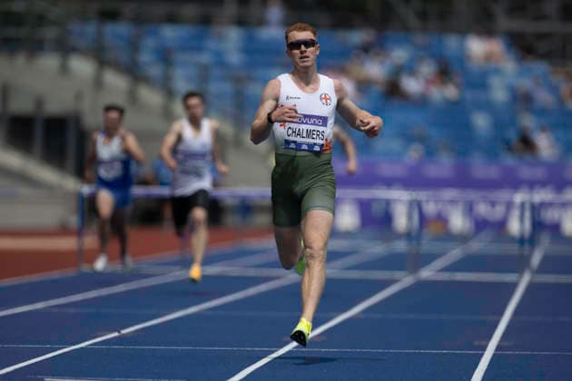 RECORD DATE NOT STATED 20th June 2026; Alexander Stadium, Birmingham, West Midlands, England; 2026 Novuna UK Athletics Championships; Alastair Chalmers of Guernsey AC celebrates winning a heat in the mens 400m hurdles GodfreyxPitt