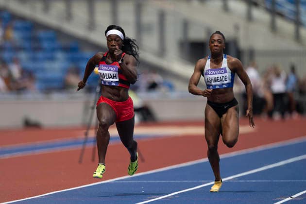 RECORD DATE NOT STATED 20th June 2026; Alexander Stadium, Birmingham, West Midlands, England; 2026 Novuna UK Athletics Championships; Kristal Ama-Awuah of Herne Hill Harriers wins a heat in the womens 100m from Leonie Ashmeade of City of Sheffield And Dearne AC GodfreyxPitt