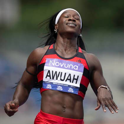 RECORD DATE NOT STATED 20th June 2026; Alexander Stadium, Birmingham, West Midlands, England; 2026 Novuna UK Athletics Championships; Kristal Ama-Awuah of Herne Hill Harriers celebrates winning a heat in the womens 100m GodfreyxPitt