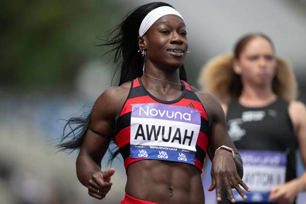 RECORD DATE NOT STATED 20th June 2026; Alexander Stadium, Birmingham, West Midlands, England; 2026 Novuna UK Athletics Championships; Kristal Ama-Awuah of Herne Hill Harriers celebrates winning a heat in the womens 100m GodfreyxPitt