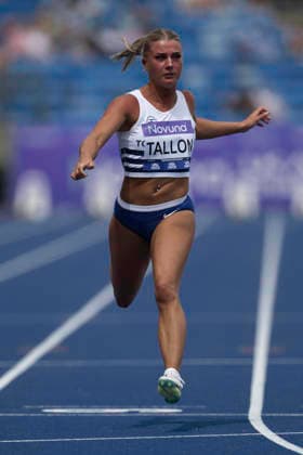 RECORD DATE NOT STATED 20th June 2026; Alexander Stadium, Birmingham, West Midlands, England; 2026 Novuna UK Athletics Championships; Lucy Tallon of Tonbridge AC celebrates winning a heat in the womens 100m GodfreyxPitt