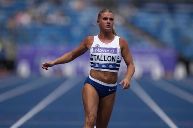 RECORD DATE NOT STATED 20th June 2026; Alexander Stadium, Birmingham, West Midlands, England; 2026 Novuna UK Athletics Championships; Lucy Tallon of Tonbridge AC celebrates winning a heat in the womens 100m GodfreyxPitt