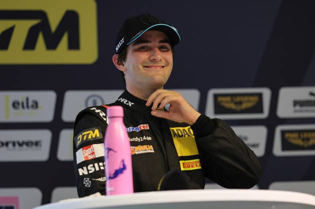 press conference, PK, Pressekonferenz after the end of the race, Ben Dörr (D Dörr Motorsport, 25), McLaren 720S GT3 Evo, smiles, laughs DTM (German Touring Car Championship) - Round 3 - Race 1, DEKRA Lausitzring on 20.06.2026. Brandenburg Deutschland Copyright: xO.Franke,xSportblen.dex