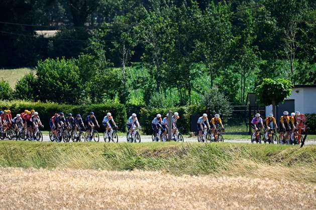 Baloise Belgium Tour 2026 Stage 4 AARSCHOT, BELGIUM - JUNE 20 : Illustration picture of the peloton, Team NSN Development during stage 4 of the 95th edition of Baloise Tour of Belgium an UCI ProSeries 2.Pro cycling road race stage for Men Elite of 183.5 km with start in Begijnendijk and finish in Aarschot on June 20, 2026 in Aarschot, Belgium, 20 06 2026 ( Motordriver Stephan Boone - Aarschot Belgium  Copyright: xTomasxSiskx