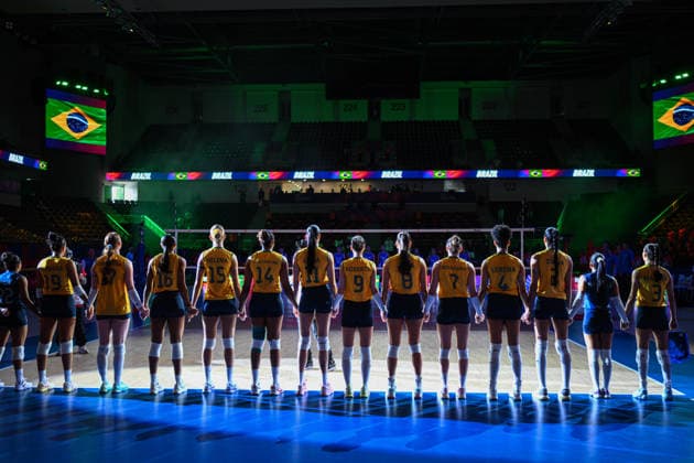 China v Brazil - 2026 FIVB Volleyball Nations League ANKARA, TURKIYE - JUNE 20: Players of Brazil ahead of the 2026 FIVB Volleyball Nations League (VNL) Week 2 match between China and Brazil at Ankara Sports Hall in Ankara, Turkiye on June 20, 2026. Akin Celiktas Anadolu Ankara Turkey. Editorial use only. Please get in touch for any other usage.  Copyright: x2026xAnadoluxAkinxCeliktasx
