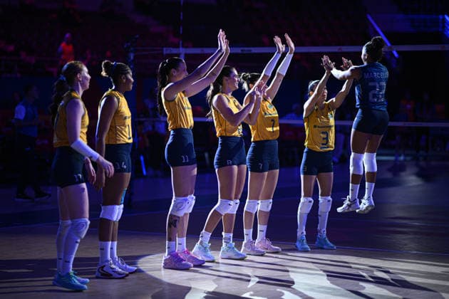 China v Brazil - 2026 FIVB Volleyball Nations League ANKARA, TURKIYE - JUNE 20: Players of Brazil ahead of the 2026 FIVB Volleyball Nations League (VNL) Week 2 match between China and Brazil at Ankara Sports Hall in Ankara, Turkiye on June 20, 2026. Akin Celiktas Anadolu Ankara Turkey. Editorial use only. Please get in touch for any other usage.  Copyright: x2026xAnadoluxAkinxCeliktasx