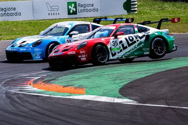 MOTORSPORTS - Porsche Carrera Cup - Porsche Carrera Cup Photo by IPA ABACAPRESS.COM85882534 - Andrea Bristot (ITA) overtaking Enna Van Soelen (NED) - Porsche Carrera Cup Italia, Rounds 5-6. At the Autodromo di Monza in Monza, MB. On June 20, 2026. Monza Italy  Copyright: xIPAxSport ABACAx