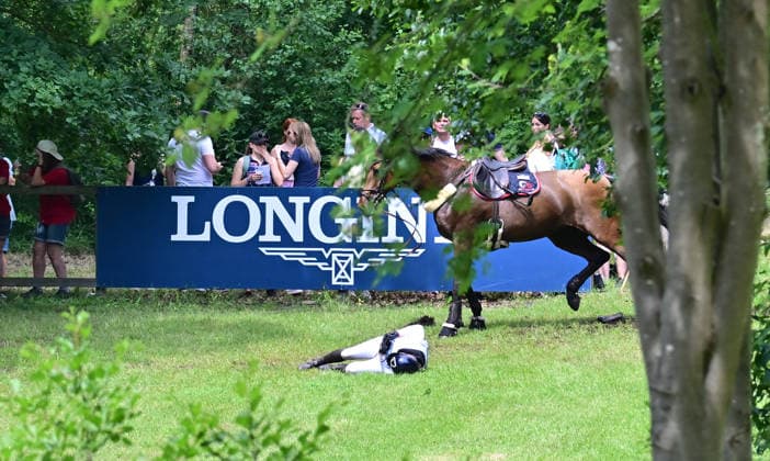 GER; Luhmuehlen 2026 Vielseitigkeit, CCI4*-S Meßmer Trophy: Gelaende 20.06.2026, GER; Luhmuehlen 2026, Vielseitigkeit, CCI4*-S MeßmerTrophy: Gelaende im Bild Malgorzata Korycka-Kaminski (POL) auf Canvalencia verunglueckt am Longines Teich *** GER Luhmuehlen 2026 Eventing, CCI4 S Meßmer Trophy Cross-Country June 20, 2026, GER Luhmuehlen 2026, Eventing, CCI4 S Meßmer Trophy Cross-Country nordphotoxGmbH xWitke nph00002
