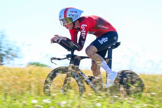 Tour de Suisse 2026 Stage 4 AARBURG, SWITZERLAND - JUNE 20 : Slock Liam (BEL) of Lotto Intermarche in action during stage 4 of the 89th edition of Tour de Suisse an UCI World Tour 2.UWT Individual Time Trial stage for Men Elite of 23.8 km with start in Aarburg and finish in Aarburg on June 20, 2026 in Aarburg, Switzerland, 20 06 2026 ( Motordriver Guy De Vuyst - Aarburg Switzerland  Copyright: xVincentxKalutx