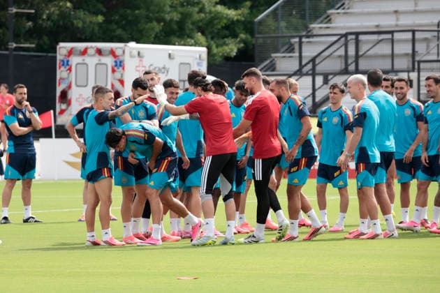 Spain s players take part in a training session in Atlanta, Spain, 20 June 2026. Spain will face Saudi Arabia in their 2026 FIFA World Cup, WM, Weltmeisterschaft, Fussball group H soccer on 21 June. Spain s training session !ACHTUNG: NUR REDAKTIONELLE NUTZUNG!  Copyright: xLavandeiraxJrx GRAF2038 20260620-55020657135_1