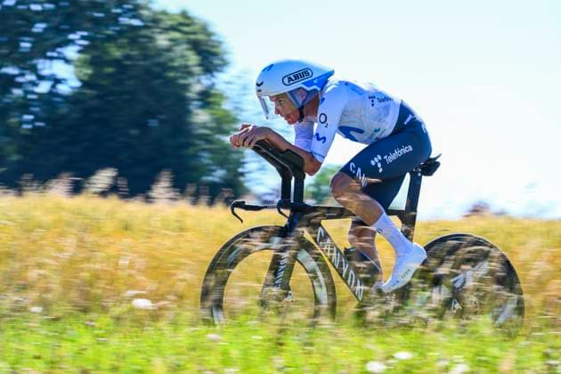 Tour de Suisse 2026 Stage 4 AARBURG, SWITZERLAND - JUNE 20 : Mas Enric (ESP) of Movistar Team in action during stage 4 of the 89th edition of Tour de Suisse an UCI World Tour 2.UWT Individual Time Trial stage for Men Elite of 23.8 km with start in Aarburg and finish in Aarburg on June 20, 2026 in Aarburg, Switzerland, 20 06 2026 ( Motordriver Guy De Vuyst - Aarburg Switzerland  Copyright: xVincentxKalutx