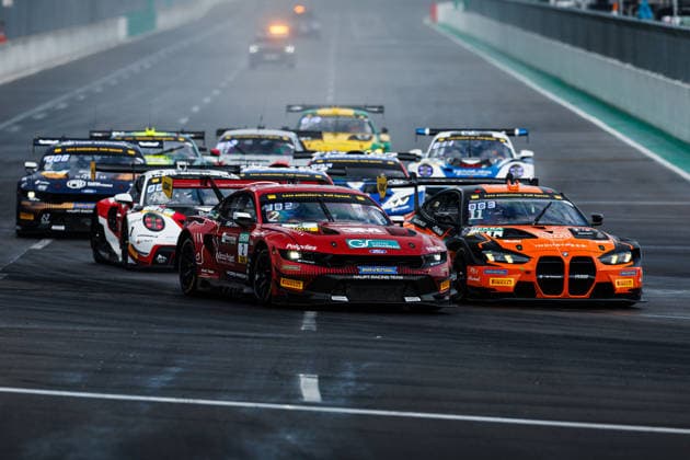 ADAC GT Masters, 5. + 6. Rennen DEKRA Lausitzring 2026 2 Ford Mustang GT3, Haupt Racing Team: Kiano Blum, Niklas Kalus, 11 BMW M4 GT3 Evo, FK Performance Motorsport: Leyton Fourie, Tim Zimmermann - picture by Gruppe C Photography Schipkau DEKRA Lausitzring Brandenburg Germany Copyright: xGruppexCxPhotographyx