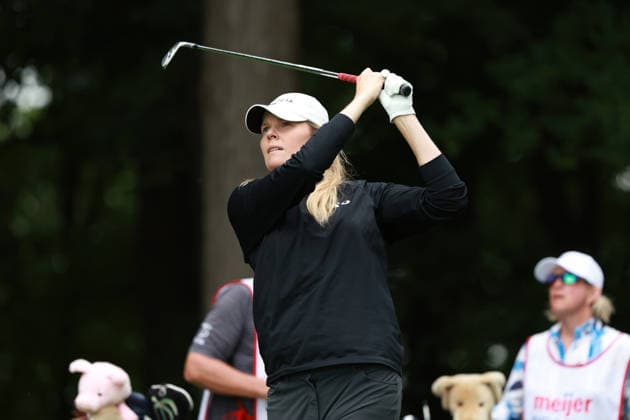 Meijer LPGA, Golf Damen Classic BELMONT, MICHIGAN - JUNE 20: Maude-Aimee Leblanc of Canada plays her tee shot on the 7th hole during the third round of the Meijer LPGA Classic for Simply Give golf tournament at Blythefield Country Club in Belmont, MI, USA Saturday, June 20, 2026. Belmont Michigan United States  Copyright: xJorgexLemusx originalFilename:lemus-meijerlp260620_npT3M.jpg