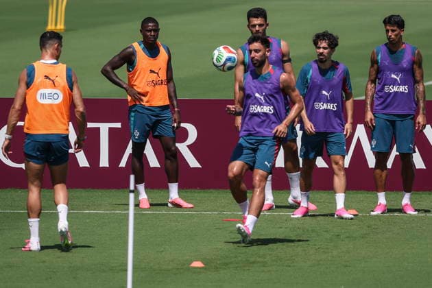FIFA World Cup, WM, Weltmeisterschaft, Fussball 2026 - Portugal training Portugal s national soccer players (L-R) Cristiano Ronaldo, Nuno Mendes, Bruno Fernandes, Goncalo Ramos, Vitinha and Joao Cancelo attend a training session of the team, in Palm Beach, Florida, USA, 20 June 2026. Palm Beach Florida United States  Copyright: xMIGUELxA.xLOPESx