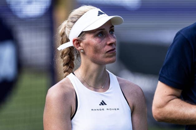 BAD HOMBURG, GERMANY - JUNE 20: Angelique Kerber (GER) emotional watching a highlight video during The Final Serve - Angelique Kerber (GER) vs Ana Ivanovic (SRB) at the Bad Homburg Open powered by Solarwatt at Kurpark Bad Homburg on June 20, 2026 in Bad Homburg, Germany. Hessen Germany Copyright: xSteffiexWunderlx