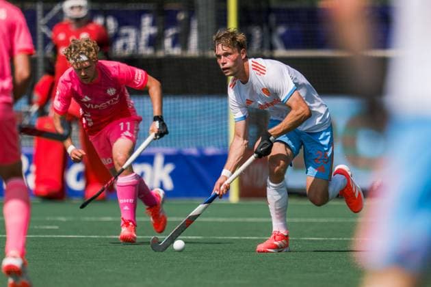 ROTTERDAM, 20-06-2026, HC Rotterdam, FIH Hockey Pro League Men, Netherlands - Germany , Season 2025-2026. Picture shows Germany player Thies Ole Prinz and Netherlands player Max de Bie Netherands - Germany (2nd Match)  x204500915x Copyright: