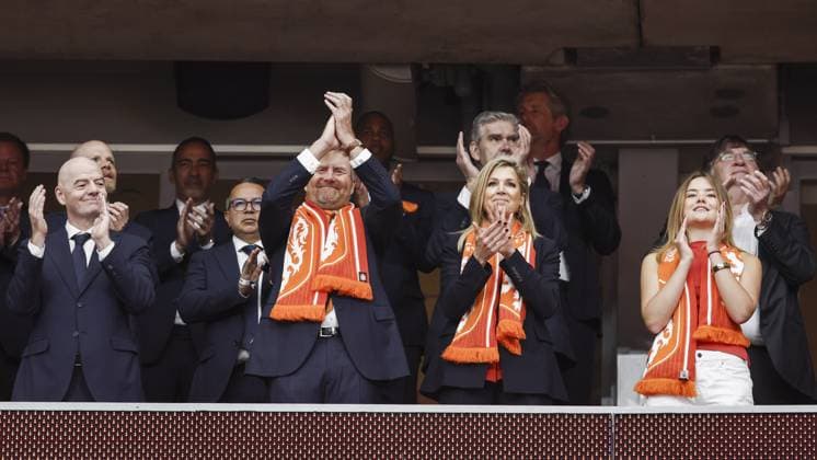 HOUSTON - Gianni Infantino, King Willem-Alexander, Queen Maxima and Princess Ariane in the stands during the 2026 FIFA World Cup, WM, Weltmeisterschaft, Fussball Group F match between the Netherlands and Sweden at Houston Stadium on June 20, 2026 in Houston, United States. ROBIN VAN LONKHUIJSEN ANP FIFA World Cup 2026 group stage 2026 xVIxANPxSportx xxANPxIVx 561521574 originalFilename: 561521574.jpg