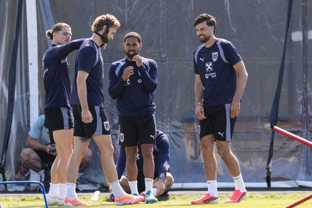 SOCCER - FIFA World Cup, WM, Weltmeisterschaft, Fussball 2026, preview SANTA BARBARA,CALIFORNIA,USA,20.JUN.26 - SOCCER - FIFA World Cup 2026, USA, Mexico, Canada, preview, Oesterreichischer Fussball-Bund, training team AUT. Image shows Marcel Sabitzer, Stefan Posch, Phillipp Mwene and Florian Grillitsch (AUT).  GEPAxpictures xArminxRauthner