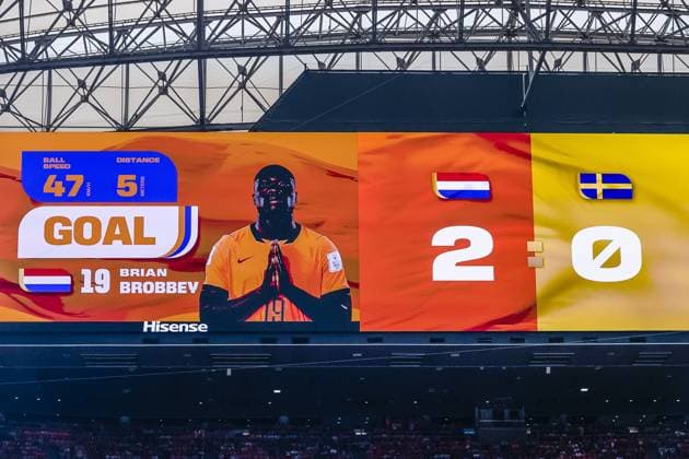 HOUSTON, 20-06-2026, Houston Stadium, Match between The Netherlands and Sweden. Picture shows Netherlands player Brian Brobby scored the 2-0 Netherlands - Sweden (World Cup 2026)  x204502414x Copyright: