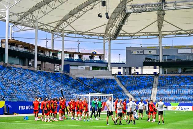 Belgian national football team - FIFA World Cup, WM, Weltmeisterschaft, Fussball 2026 - media activities 20 06 2026 LOS ANGELES, UNITED STATES OF AMERICA - JUNE 20 : Illustration picture Red Devils Squad pictured during a training session at Carson Sports Park prior to the Belgium vs Iran match during the 2026 FIFA World Cup on June 20, 2026 in Los Angeles, United States of America, 20 06 2026 Los Angeles United States of America  Copyright: xJanxDexMeuleneirx