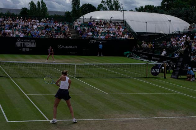Lexus Nottingham Open - Day Six Karolina Pliskova competes during her semi-final singles match at the 2026 Lexus Nottingham Open Women s tennis tournament at the Nottingham Tennis Centre in Nottingham, England, on June 20, 2026. Nottingham Great Britain United Kingdom  Copyright: xOwenxHammondx originalFilename:hammond-2026lexu260620_npR5d.jpg