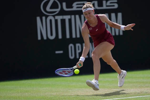 Lexus Nottingham Open - Day Six Marie Bouzkova in action during her semi-final singles match at the 2026 Lexus Nottingham Open Women s tennis tournament at the Nottingham Tennis Centre in Nottingham, England, on June 20, 2026. Nottingham Great Britain United Kingdom  Copyright: xOwenxHammondx originalFilename:hammond-2026lexu260620_npU5U.jpg
