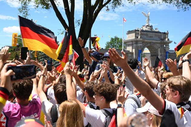 June 20, 2026, Toronto, On, Canada: Team Germany fans march toward Toronto Stadium before their team takes on Ivory Coast in World Cup soccer action in Toronto on Saturday, June 20, 2026. Canada News - June 20, 2026  - ZUMAc35_ 20260620_zaf_c35_005 Copyright: xJonxBlackerx