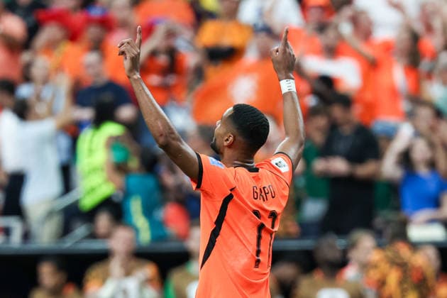 Cody Gakpo of Netherlands celebrates after scoring the team s third goal during a FIFA Men’s World Cup 2026 Group Stage football match between Netherlands and Sweden at Houston Stadium, in Houston on June 20th 2026 (Photo by LVDIDI SPP)  Copyright: xLVDIDI SPPx Sportspressphoto_SPR171779