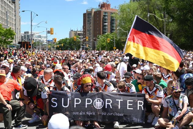 June 20, 2026, Toronto, On, Canada: Team Germany fans march toward Toronto Stadium before their team takes on Ivory Coast in World Cup soccer action in Toronto on Saturday, June 20, 2026. Canada News - June 20, 2026  - ZUMAc35_ 20260620_zaf_c35_010 Copyright: xJonxBlackerx
