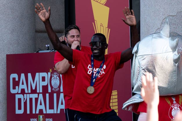BASKETBALL - Serie A - EA7 Emporio Armani Milano - Championship Victory Celebration Photo by IPA ABACAPRESS.COM85890031 - Ousmane Diop (Olimpia Milano) during the EA7 Emporio Armani Milano - Championship Victory Celebration, an Italian Basketball Serie A game in Milan, Italy, on June 20, 2026 Milano Italy  Copyright: xIPAxSport ABACAx