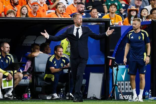HOUSTON - Sweden coach Graham Potter during the FIFA 2026 Group F match between the Netherlands and Sweden at Houston Stadium on June 20, 2026, in Houston, United States. KOEN VAN WEEL ANP FIFA World Cup, WM, Weltmeisterschaft, Fussball 2026 group stage 2026 xVIxANPxSportx xxANPxIVx 561531298 originalFilename: 561531298.jpg