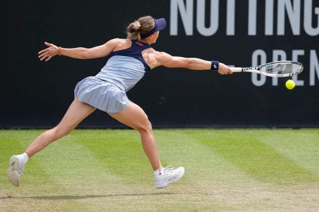 Lexus Nottingham Open - Day Six Viktorija Golubic competes during her semi-final singles match at the 2026 Lexus Nottingham Open Women s tennis tournament at the Nottingham Tennis Centre in Nottingham, England, on June 20, 2026. Nottingham Great Britain United Kingdom  Copyright: xOwenxHammondx originalFilename:hammond-2026lexu260620_npJb7.jpg