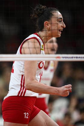 Turkiye v Germany - 2026 FIVB Volleyball Nations League ANKARA, TURKIYE - JUNE 20: Elif Sahin (12) of Turkiye celebrates after scoring a point during the 2026 FIVB Volleyball Nations League Phase 2 match between Turkiye and Germany at the Ankara Sports Hall in Ankara, Turkiye on June 20, 2026. Akin Celiktas Anadolu Ankara Turkey. Editorial use only. Please get in touch for any other usage.  Copyright: x2026xAnadoluxAkinxCeliktasx