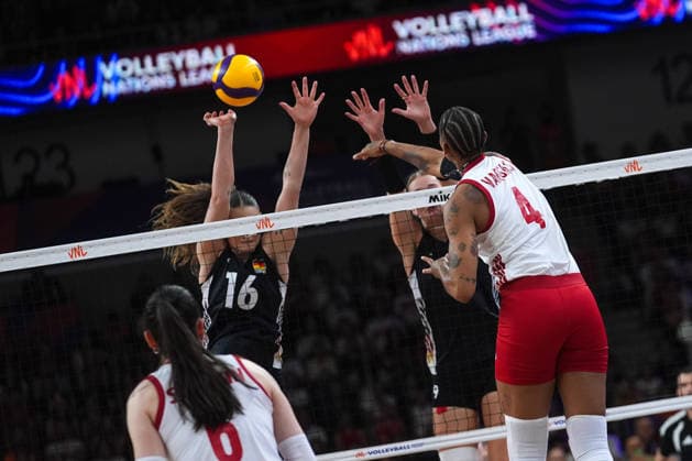 Turkiye v Germany - 2026 FIVB Volleyball Nations League ANKARA, TURKIYE - JUNE 20: Melissa Vargas (4) of Turkiye in action against Anastasia Cekulaev (16) of Germany during the 2026 FIVB Volleyball Nations League Phase 2 match between Turkiye and Germany at the Ankara Sports Hall in Ankara, Turkiye on June 20, 2026. Dilara Irem Sancar Anadolu Ankara Turkey. Editorial use only. Please get in touch for any other usage.  Copyright: x2026xAnadoluxDilaraxIremxSancarx