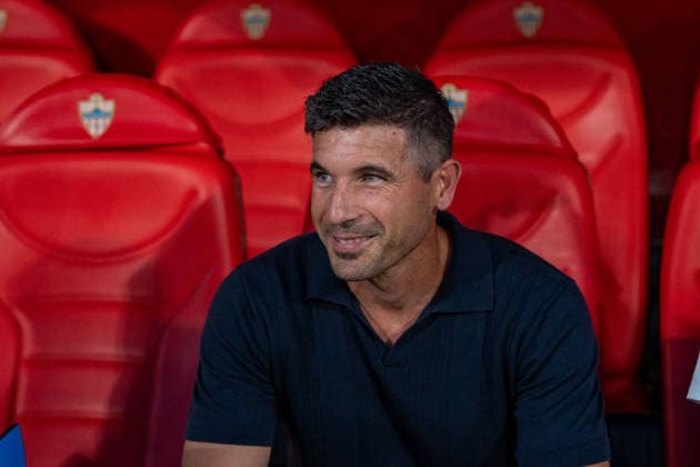 Almeria, Spain - June 20th: Juan Funes, Malaga head coach, smiling before the promotion play-off final of La Liga Hypermotion (Segunda Division) match between Almeria and Malaga at UD Almería Stadium on June 20th, 2026 in Almeria, Spain.  Copyright: xAndresxLopezxSheridanxx xSPPx Sportspressphoto_SPR171863