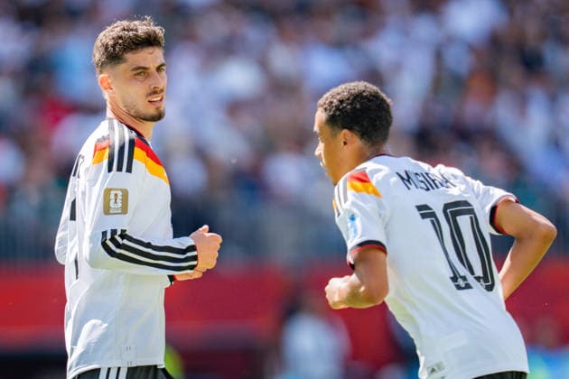 FIFA Fussball Weltmeisterschaft 2026, Gruppe E, Spiel 2, Deutschland vs Elfenbeinküste, 20.06.2026 im Toronto Stadium, Toronto Kai Havertz (Deutschland) Jamal Musiala (Deutschland) *** 2026 FIFA World Cup, Group E, Match 2, Germany vs. Ivory Coast, June 20, 2026, at Toronto Stadium, Toronto Kai Havertz (Germany) Jamal Musiala (Germany),detected_source_language Copyright: xBahhoxKarax