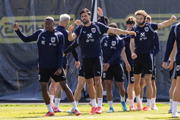 SOCCER - FIFA World Cup, WM, Weltmeisterschaft, Fussball 2026, preview SANTA BARBARA,CALIFORNIA,USA,20.JUN.26 - SOCCER - FIFA World Cup 2026, USA, Mexico, Canada, preview, Oesterreichischer Fussball-Bund, training team AUT. Image shows David Alaba, Florian Grillitsch and Stefan Posch (AUT).  GEPAxpictures xArminxRauthner