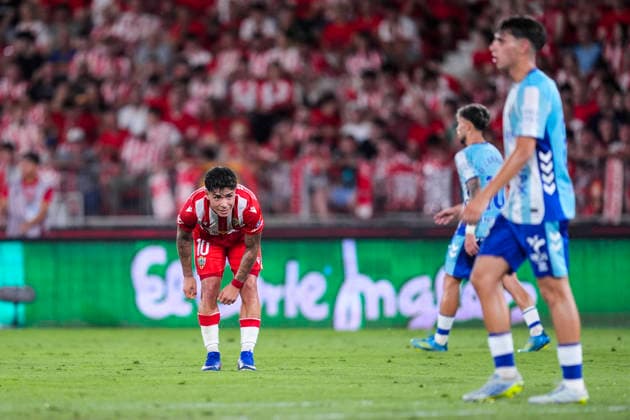 June 20, 2026, Almeria, Almeria, SPAIN: Nico Melamed of UD Almeria laments during the Liga Hypermotion, second leg of the Playoff for LaLiga EA Sports promotion, football match played between UD Almeria and Malaga CF at UD Almeria stadium on June 20, 2026, in Almeria, Spain. Almeria SPAIN - ZUMAa181 20260620_zaa_a181_089 Copyright: xJoaquinxCorcherox