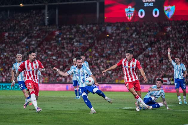 June 20, 2026, Almeria, Almeria, SPAIN: Carlos Puga of Malaga CF in action during the Liga Hypermotion, second leg of the Playoff for LaLiga EA Sports promotion, football match played between UD Almeria and Malaga CF at UD Almeria stadium on June 20, 2026, in Almeria, Spain. Almeria SPAIN - ZUMAa181 20260620_zaa_a181_091 Copyright: xJoaquinxCorcherox