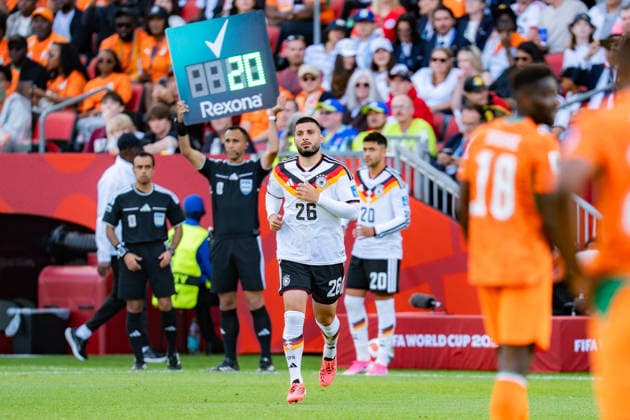 FIFA Fussball Weltmeisterschaft 2026, Gruppe E, Spiel 2, Deutschland vs Elfenbeinküste, 20.06.2026 im Toronto Stadium, Toronto Auswechselung Einwechselung Leroy Sane (Deutschland) Nadiem Amiri (Deutschland) Jamie Leweling (Deutschland) Deniz Undav (Deutschland) *** 2026 FIFA World Cup, Group E, Match 2, Germany vs. Ivory Coast, June 20, 2026, at Toronto Stadium, Toronto Substitution Out Copyright: xBahhoxKarax