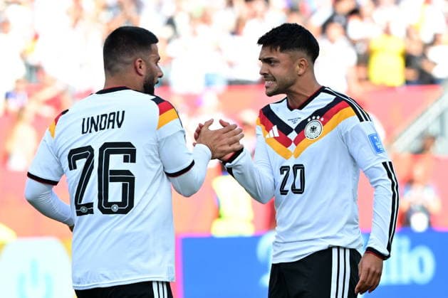 FIFA World Cup, WM, Weltmeisterschaft, Fussball 2026 - Group E - Germany vs Ivory Coast Deniz Undav of Germany (L) celebrates with his teamamte Nadiem Amiri after scoring the 1-1 goal during the FIFA World Cup 2026 group stage match Germany against Ivory Coast, in Toronto, Canada, 20 June 2026. TORONTO United States  Copyright: xEDUARDOxLIMAx