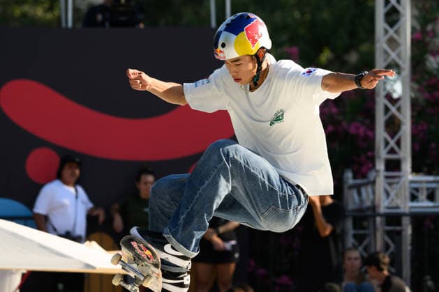 Juni Kang of South Korea competes in the semi-finals of the men s street skateboard World Cup at Colle Oppio Park in Rome (Italy), June 20, 2026. andreaxstaccioli