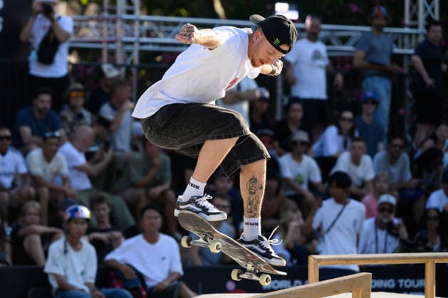 Giovanni Vianna of Brazil competes in the semi-finals of the men s street skateboard World Cup at Colle Oppio Park in Rome (Italy), June 20, 2026. andreaxstaccioli