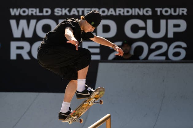 Filipe Mota of Brazil competes in the semi-finals of the men s street skateboard World Cup at Colle Oppio Park in Rome (Italy), June 20, 2026. andreaxstaccioli