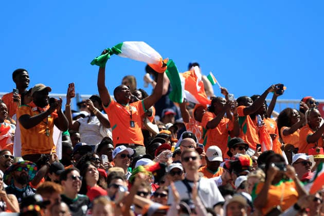 Fans from Ivory Coast cheer on their team in a Group E match of the 2026 FIFA World Cup, WM, Weltmeisterschaft, Fussball between Germany and Ivory Coast at BMO Stadium in Toronto, Canada, 20 June 2026. FIFA World Cup 2026 - Group E - Germany vs. Ivory Coast !ACHTUNG: NUR REDAKTIONELLE NUTZUNG!  Copyright: xBienvenidoxVelascox GR6305 20260620-55020660451_1