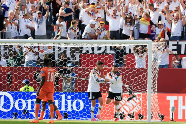 Deniz Undav (right) of Germany celebrates a goal in a Group E match of the 2026 FIFA World Cup, WM, Weltmeisterschaft, Fussball between Germany and Ivory Coast at BMO Stadium in Toronto, Canada, 20 June 2026. FIFA World Cup 2026 - Group E - Germany vs. Ivory Coast !ACHTUNG: NUR REDAKTIONELLE NUTZUNG!  Copyright: xBienvenidoxVelascox GR6378 20260620-55020660459_1