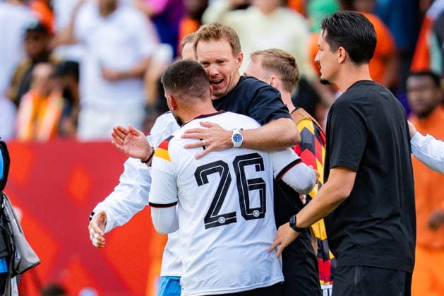 FIFA Fussball Weltmeisterschaft 2026, Gruppe E, Spiel 2, Deutschland vs Elfenbeinküste, 20.06.2026 im Toronto Stadium, Toronto Deniz Undav (Deutschland) wird gefeiert nach Abpfiff von Julian Nagelsmann (Deutschland) Oliver Baumann (Deutschland) Maximilian Beier (Deutschland) Pascal Gross (Deutschland) David Raum (Deutschland) Leon Goretzka (Deutschland)